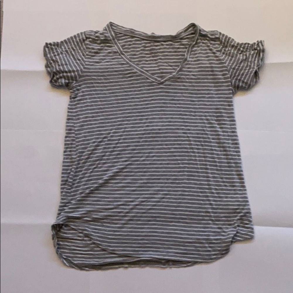 grey and white striped t-shirt